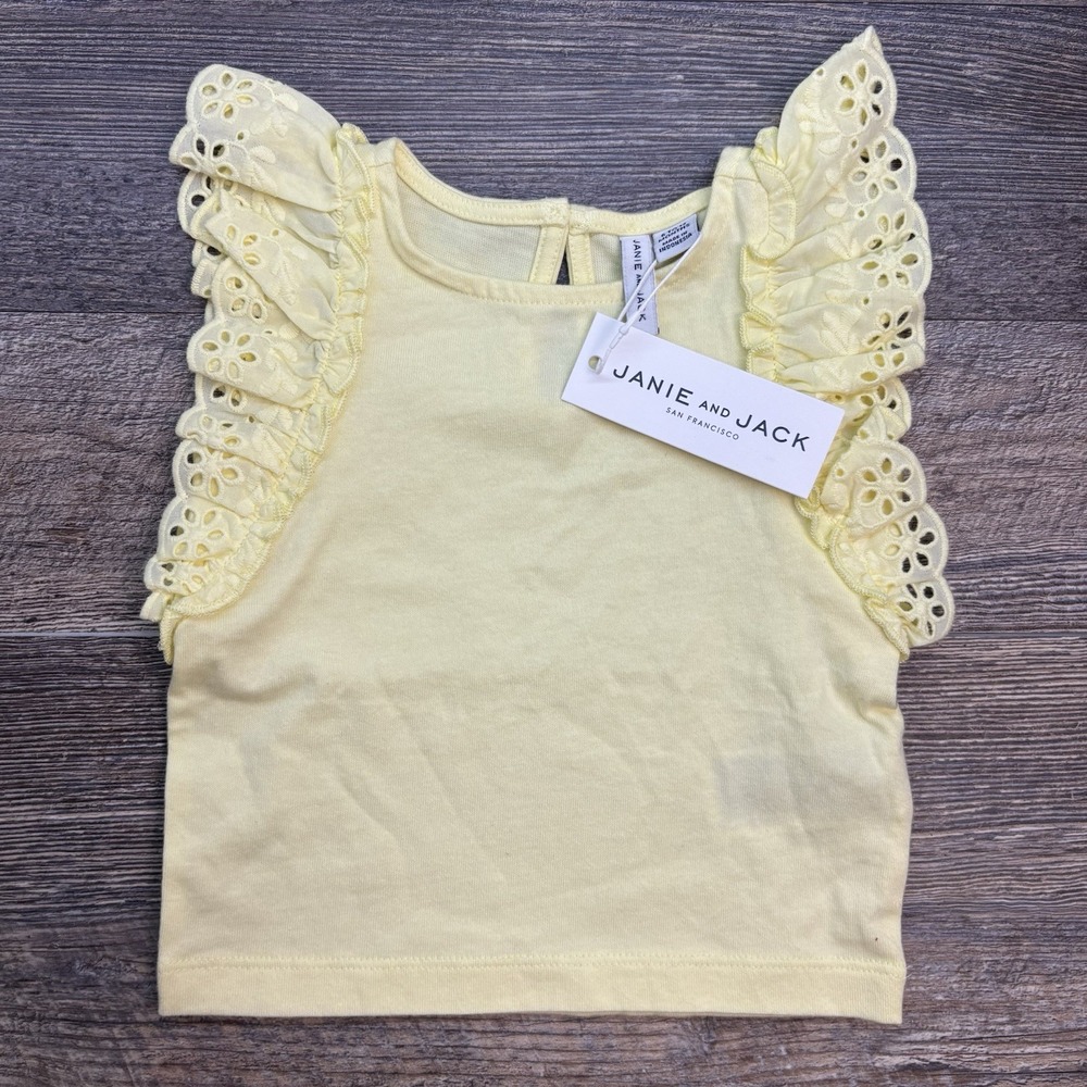 Janie and Jack Size 6-12 Months Baby Eyelet Flutter Sleeve‎ Yellow Top Shirt NEW